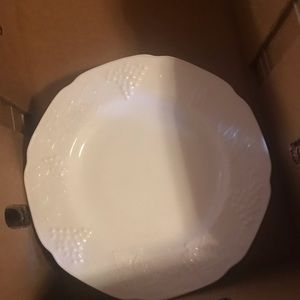 Set of white milk glass harvestgrape design plates